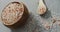 Video of himalayan salt in a bowl ans spoon on stone kitchen worktop