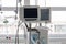 Video laryngoscope , on background medical ventilator in ICU in hospital