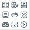 Video line icons. linear set. quality vector line set such as play button, d glasses, virtual reality, focus, projector, high