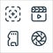 Video line icons. linear set. quality vector line set such as shutter, memory card, video