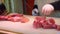 Video of Making Sushi, sashimi Japanese chef cuts slices from a tuna