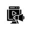 Video marketing black glyph icon