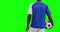Video of mid section of african american male soccer player with ball on green screen background