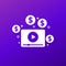 Video monetization, earn money vector icon