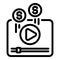 Video monetization icon, outline style