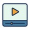 Video multimedia streaming movie single isolated icon with filled line style