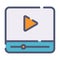 Video multimedia streaming movie single isolated icon with flat dash or dashed style