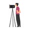 Video Operator Looking Through Camcorder on Tripod, Television Industry Concept Cartoon Style Vector Illustration