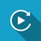 Video play button like simple replay icon isolated with long shadow. Flat design. Vector