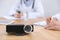 Video projector on table during medical conference