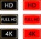 Video quality symbol `HD`, `Full HD` `4K`