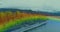 Video of rainbow fog over moving countryside landscape