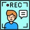 Video recording icon, man with speech balloon