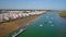 Video shooting aerial, the Ria Formosa canal of the village Cabanas de Tavira. Water tourism and traditional fishing