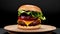 Video of tasty burger rotating on dark background