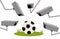 Video technology in football, VAR, ball on football field with many surveillance cameras surrounding it, commercialization