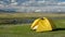 Video of tourist camping tent on the bank of Altai river Yustyt. Altai, Russia