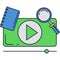 Video tutorial icon flat vector computer magnifier