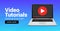 Video tutorial online player icon. Media player for webinar training education tutorial design concept