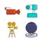 Videocamera icon set, color outline style