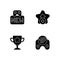 Videogame black glyph icons set on white space