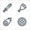 videogame elements line icons. linear set. quality vector line set such as coin, meteor, ham