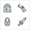 Videogame elements line icons. linear set. quality vector line set such as sword, locked, scroll