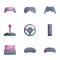 Videogame joystick icon set, cartoon style