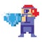 Videogame pixelated character with diamond