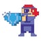 Videogame pixelated character with diamond blue lines