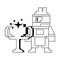 Videogame pixelated character with trophy cup