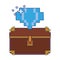 Videogame pixelated chest with diamond blue lines