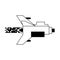 Videogame pixelated spaceship taking off in black and white