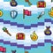 Videogame seamless pattern background with shields and chest icons Vector