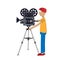 Videographer. Cameraman takes pictures. Vector illustration