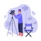 Videographer or director vector illustrations. Man using camera making video