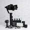 Videography concept - modern dslr camera on 3-axis gimbal stabilizer, lenses, microphone, led light, clapper board and other