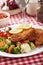 Viener schnitzel, breaded steak with healthy vegetables