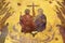 VIENNA, AUSTIRA - JUNI 18, 2021: The detail of fresco of Holy Trinity among the angels in the main apse of Herz Jesu church