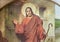 VIENNA, AUSTIRA - JUNI 18, 2021: The symbolic fresco of Jesus knocking on your door in Herz Jesu church