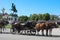 Vienna, Austria - 25 April 2012: Horse-drawn carriage near Archduke Karl monument