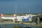 VIENNA, AUSTRIA - APR 30th, 2017: Airplanes of Austrian Airlines, SWISS and Lufthansa parked at the gates in Vienna