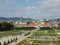 Vienna, Austria - August 4, 2014: photo taken from upper floor of Belvedere Palace showing its landscaped gardens, fountains, Vien