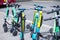 VIENNA, AUSTRIA - MAY 26: Modern city transport - rent electric scooters by Wind, Bird, Tier and Flash is parked on the street of