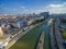 VIENNA, AUSTRIA - OCTOBER 07, 2016: Danube River in Vienna, Austria. Ferry, Cityscape in Background.