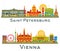 Vienna Austria and Saint Petersburg Russia City Skyline Set