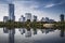 Vienna financial district cityscape with Danube river