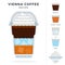 Vienna Ice Coffee recipe in disposable plastic cup with dome lid vector flat isolated