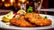 Vienna schnitzel with a side dish at a restaurant, traditional Austrian cuisine, Generated AI