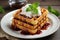 Viennese waffles with cottage cheese cream and honey